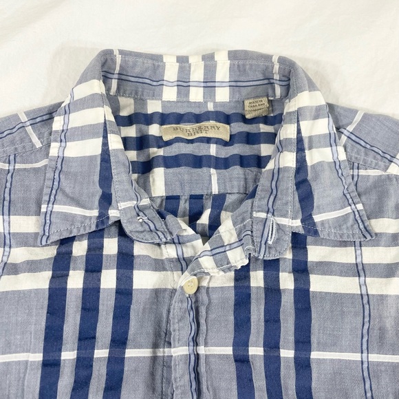Burberry Brit Mens Blue Plaid Short Sleeve Button Up Seersucker Shirt Size S - Picture 7 of 10